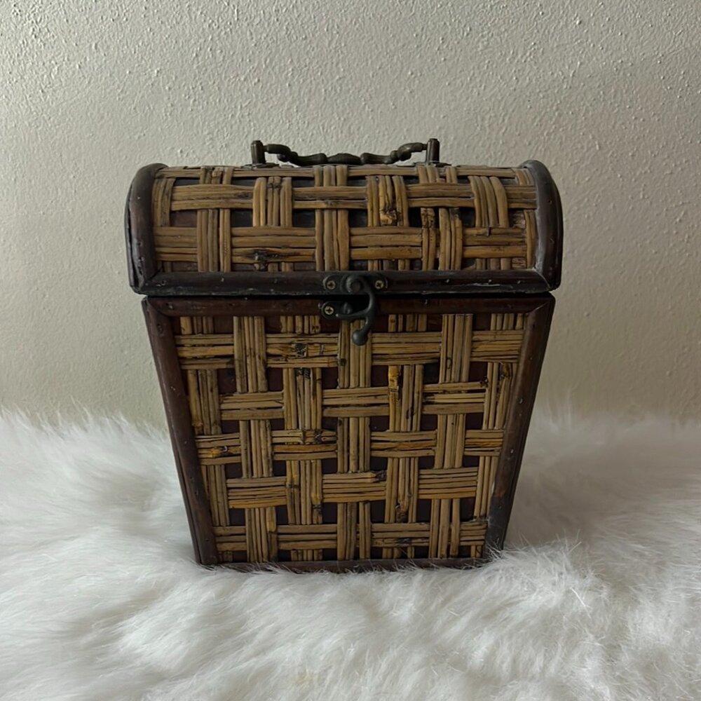 Woven Brown Rattan Decor Piece Storage Floral Display Bin Box Accent